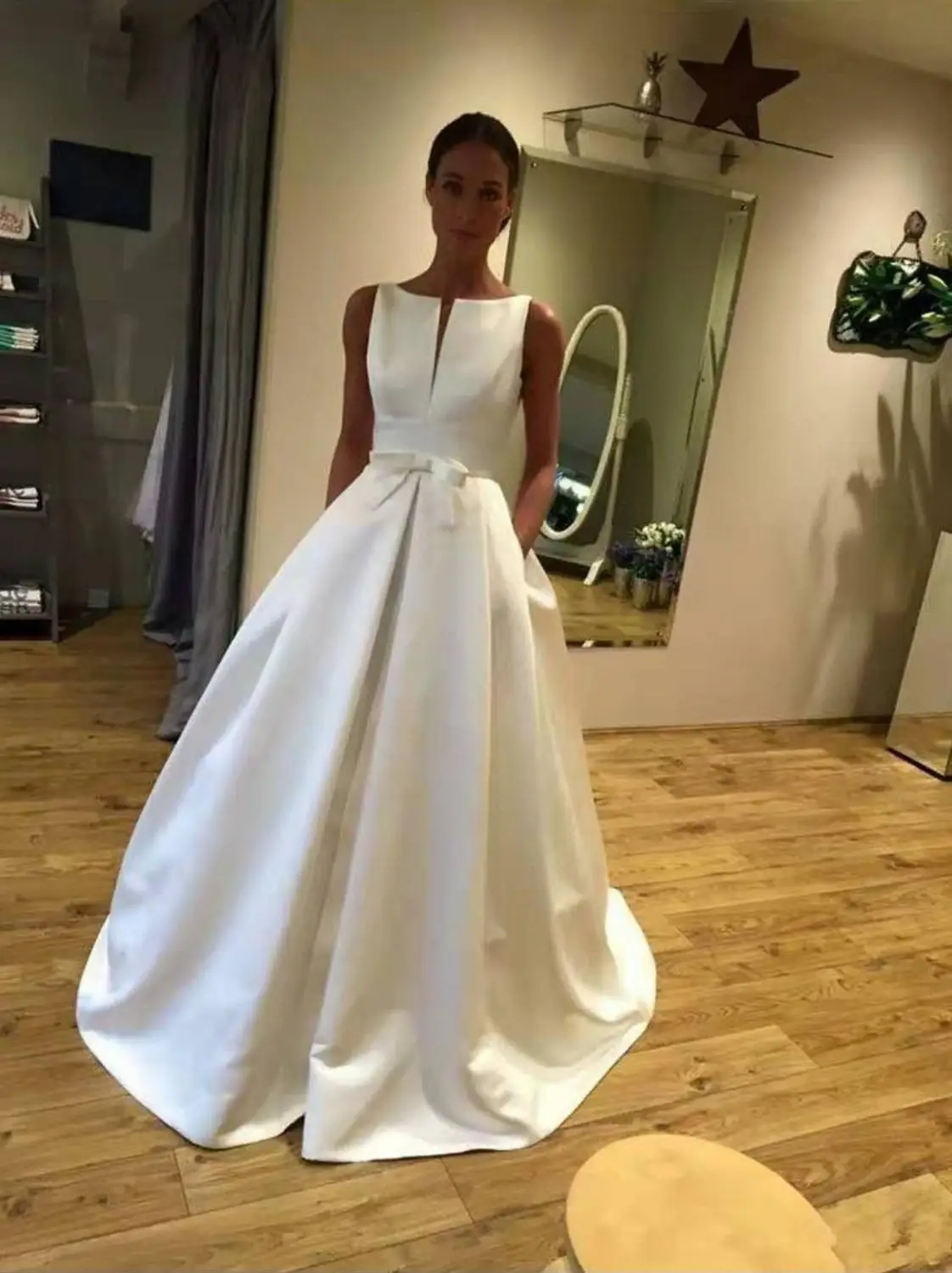 

New stain A-line style wedding dress custom made formal robe mariage Vestidos de Novia bridal dress vestido de festa