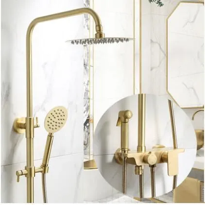 Набор для душа с золотой щеткой, настенный светильник, роскошный стиль Северной Европы, смеситель для душа, ванна, горячий и холодный кран, латунь - Цвет: Белый