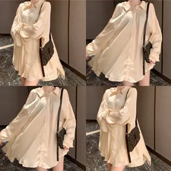 

Korean Chic Design Sense Pleated Ruffle Front Short Back Long Collar Lantern Sleeve Shirt Female