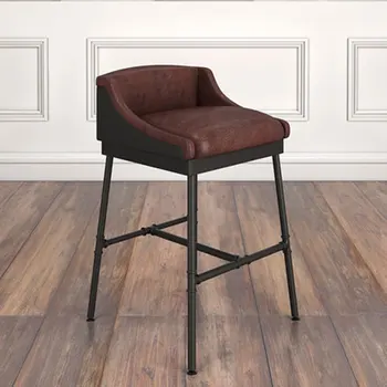 

Retro Bar Chair Make Old Iron Art Bar Stand Leisure Chair Stand Brown Soft Cushion Two Kinds of Sitting Height