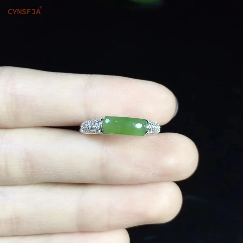 CYNSFJA, настоящее сертифицированное, натуральное, хотанская яшма, 925 пробы, серебро, ручной работы, хорошее ювелирное изделие, зеленый нефрит, кольца, регулируемые, лучшие подарки