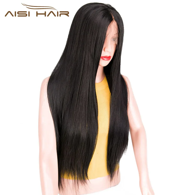 AISI HAIR 30 дюймовый Прямой длинный парик кружевной передний черные волосы