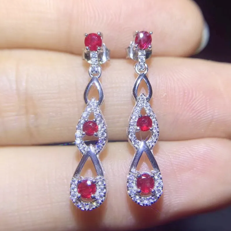 Серьги подвески с натуральным Рубином серебро 925 пробы карат * 6 шт.|stud earrings|gem stud