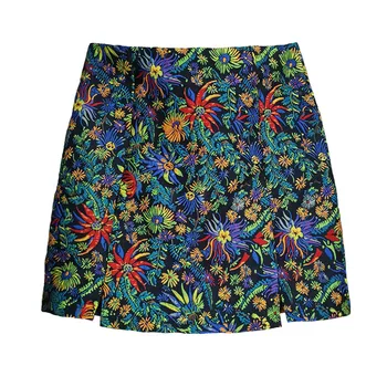 

Retro Embroidered Skirt Women High Waist Split Short Skirt Streetwear Women A-line Skirt saia womens Mini Skirt
