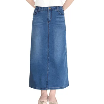 

Korean Style Mid-length Denim Skirt High Waist Elastic Bag Hip A- Line winter 2020 autumn skirts New Elastic Waist Large Size