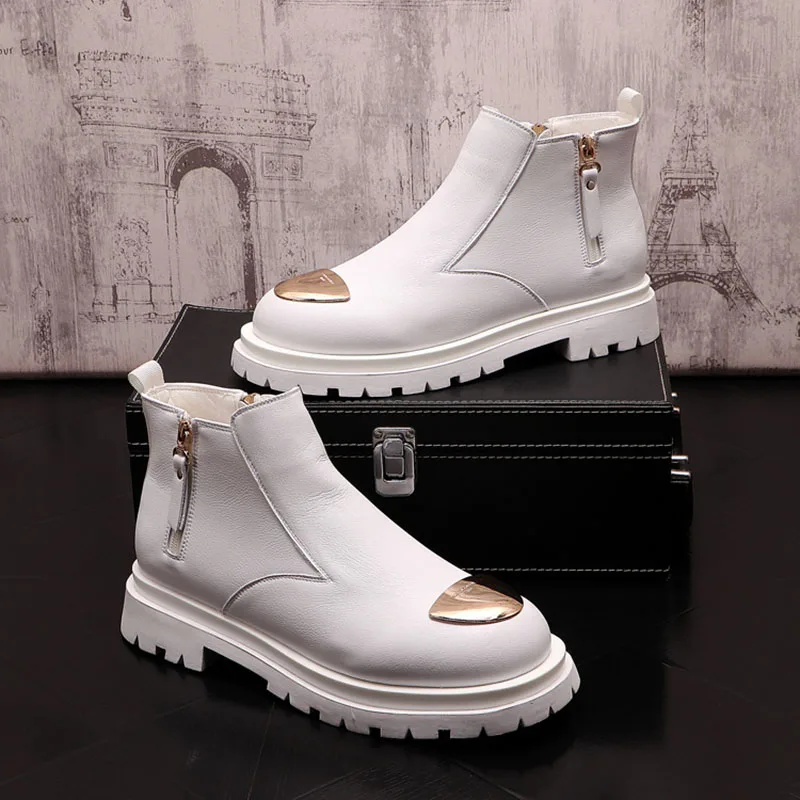 

men luxury fashion party nightclub dress chelsea boots black white platform shoes genuine leather boot handsome ankle botas mans