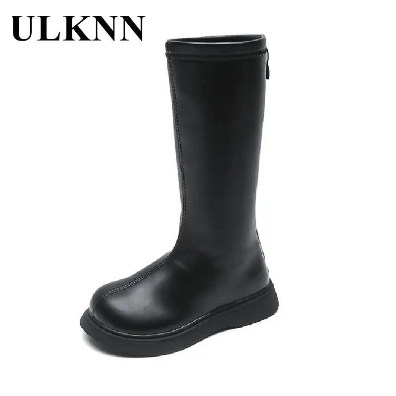 

Girl's Knee-high Boots Kid's Winter New Black Leather Shoes Children's Boots Girls Side Zipper Boots Cuhk Child Velvet Shoe