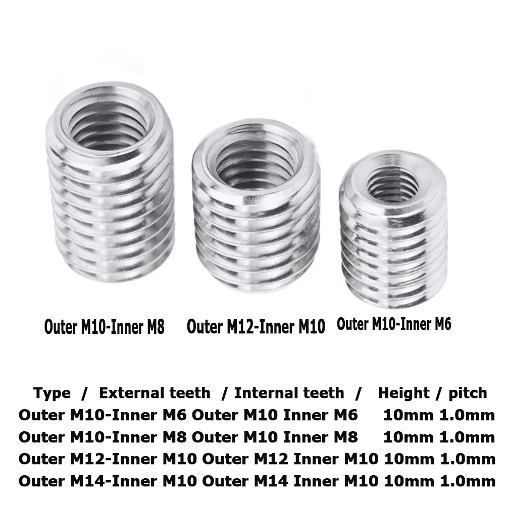 M6/M8,M4 M6 to M10, M8 to M10, M10 M12/M14 Inner Outer Threaded Hollow Tube CouplerConveyer Sliver Adapter Screw 10/50pcs thread adapter