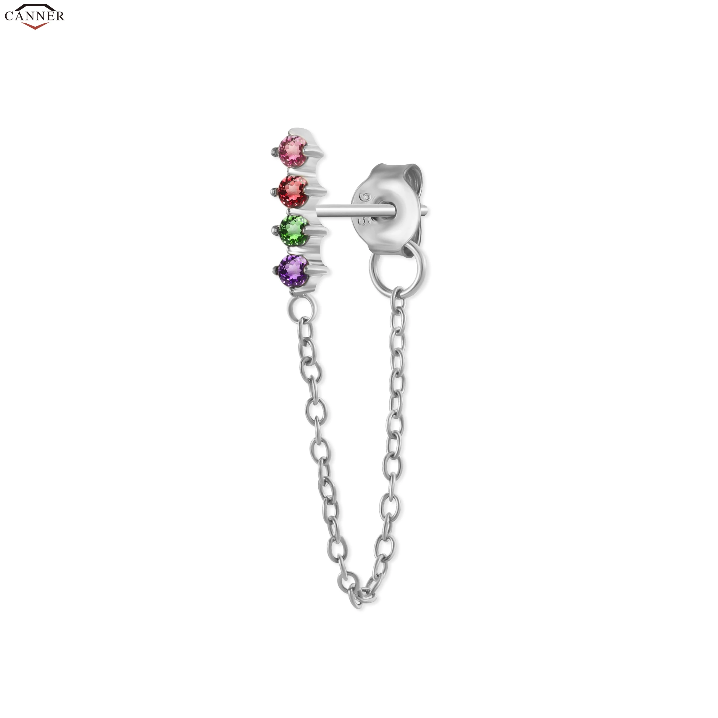 silver 2 1 шт., 925 пробы, серебряные серьги-цепочки с кристаллами и цирконием для женщин, золотые, серебряные, цвета радуги, Луны, звезды, CZ, серьги-гвоздики, ювелирные изделия для ушей - Окраска металла: silver 2
