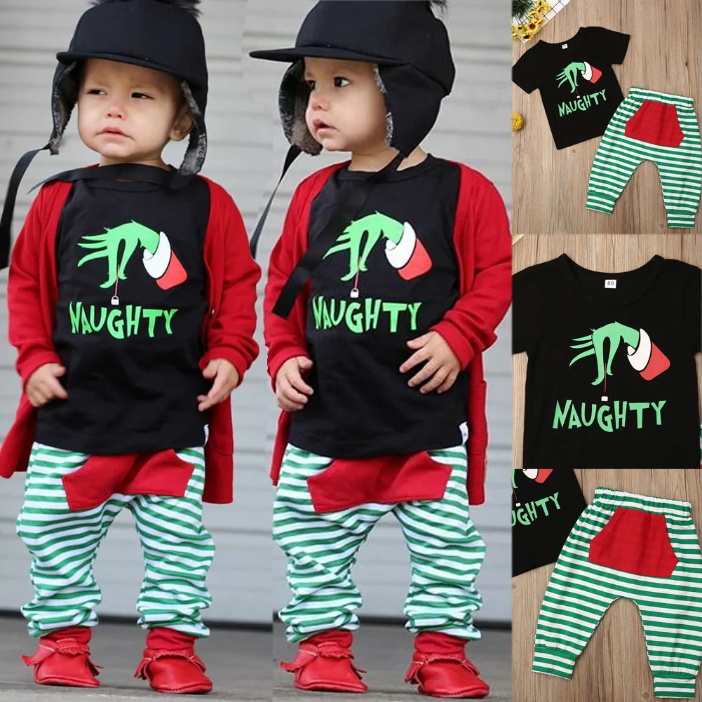 Emmababy одежда для рождественских праздников комплект одежды из 2 предметов для маленьких мальчиков на Хэллоуин футболка штаны в полоску комплект из 2 предметов для детей возрастом от 2 до 6 лет