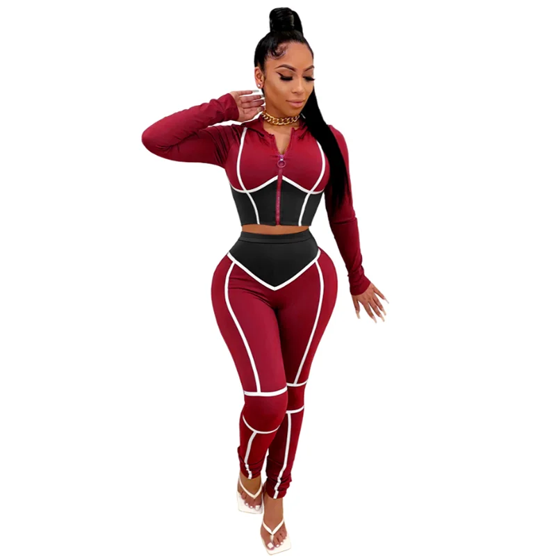 

2020 Hot Selling Womens Yoga Two Piece Suit Long Style With Contrast Zipper
