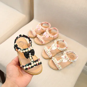 

2020 Children's Sandals Girls Open-toed Pearl Princess Shoes Small Middle Anti-skid Baby Sandals