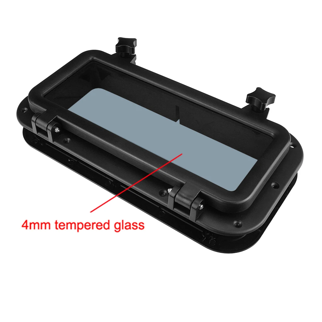 Rectangular Porthole Window with ABS Plastic & Tempered Glass for Boat, Yacht, Marine (Black)