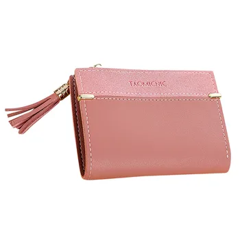 

MAIOUMY coin purse Women Short Solid Color Buckle Tassel Mini Wallet Female purse for cards Bag Purse small travel purse women