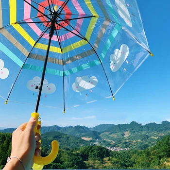 

Transparent rainbow cloud safety thickened semi-automatic umbrella primary school students kindergarten kids umbrella