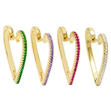 6 цветов с фианитами, в форме сердца Huggie серьги-кольца для женщин, позолоченные европейские женские модные ювелирные изделия