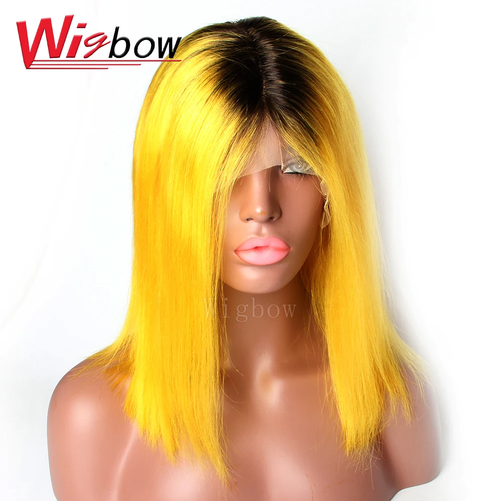 

Human Hair Wigs 1B/Yellow Short Bob Wig Ombre Brazilian Straight Lace Front Human Hair Wigs 13x6 Short Wig With Baby Hair