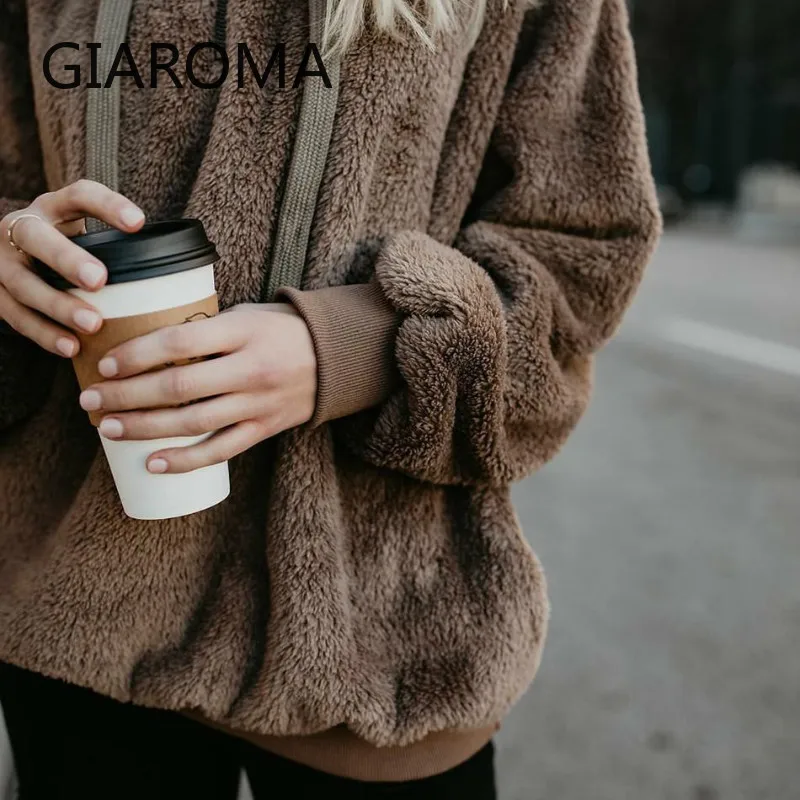 Женская зимняя толстовка с капюшоном Pull Femme Teddy Hoody Top на молнии свободный стиль уличная пушистая пуловеры плюс Размер Женская