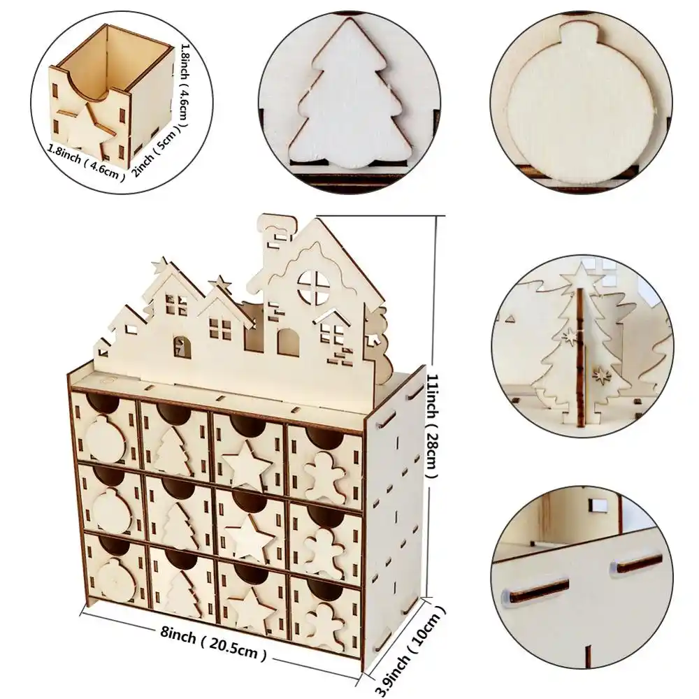 Ourwarm Diy Wooden Advent Calendar Box With Drawers 32 34 6cm