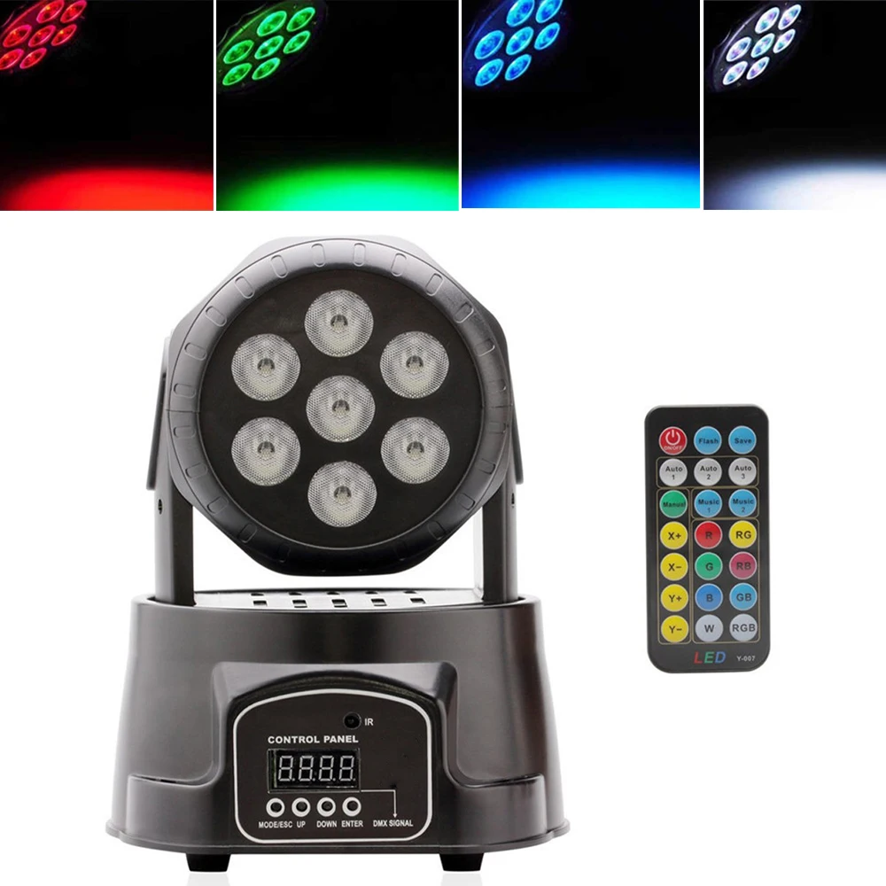 7X15W RGBW 4IN1 Mini LED DMX Wash Moving Head Light DMX/Remote Control For Club Dj Stage Lighting Party Disco Wedding Events Bar