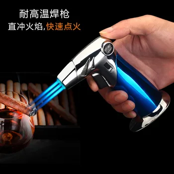 

Easy Day Metal Straight Cigarette Lighter Windproof Welding Holder Blue Flame Fire-Breathing Outdoor Barbecue Kitchen Bakery Hig