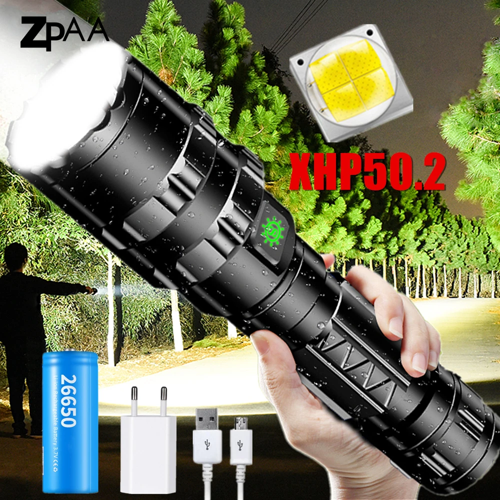 Фонарь светодиодный Аккумуляторный с USB XHP50.2 L2 водонепроницаемый 5