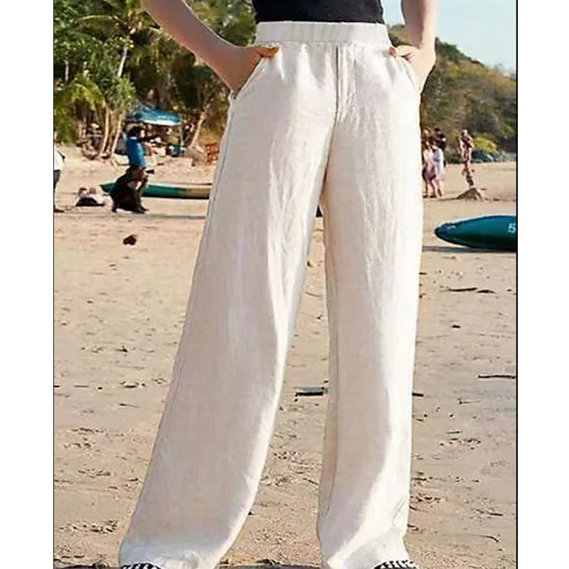

Lugentolo Linen Wide Leg Pants Women High Waist White Trousers Spring Summer Thin Sweatpants Women