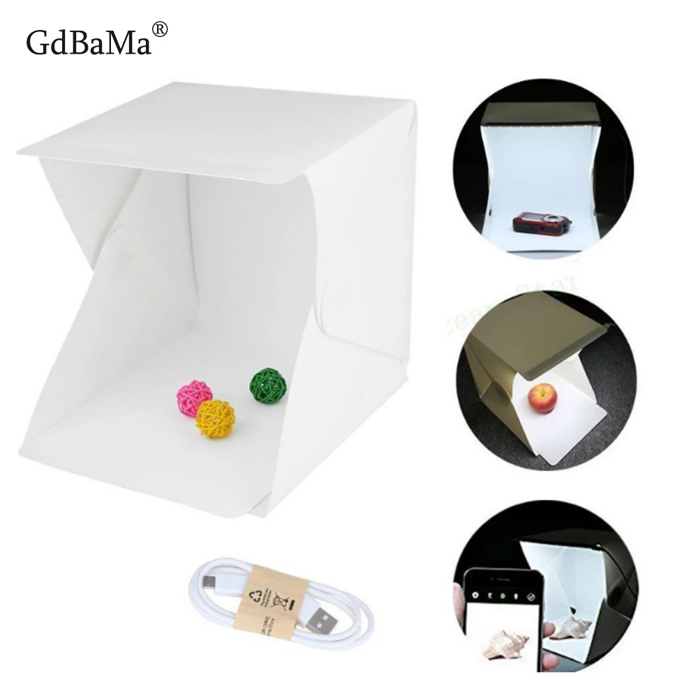 

24cm/9" mini Folding Lightbox Photography 2019 GdBaMa Studio SoftBox LED Light Box Camera Photo Background Box Lighting Tent Kit