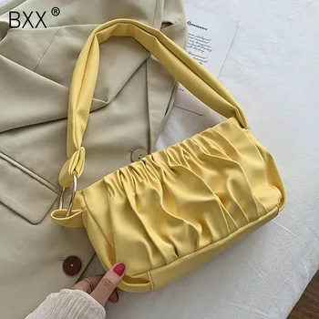 

[BXX] PU Leather Pleated Bags For Women 2020 Summer Fashion Lady Travel Crossbody Shoulder Bags Female Handbags and Purses HN585