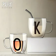 Японская прозрачная стеклянная чашка креативная простая чашка для воды двухслойная домашняя кофейная посуда большой емкости 450 мл MM60BLB