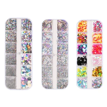 

3 Style 12 Grid Nail Art Sequins Butterfly Round Pentagram Geometric Sequin Jewelry Face Makeup Sequins
