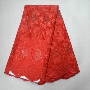 

Cotton Red African Beaded Lace Fabric African Bridal Fabric 5 Yards for Wedding Party Nigerian French Embroidery Lace Fabric