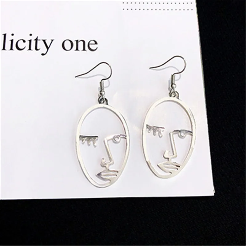 Style 33 Silver Серьги в виде лица, простые серьги с человеческим лицом для женщин, модные абстрактные полые женские длинные серьги, бижутерия, подарки - Metal Color: Style 33 Silver