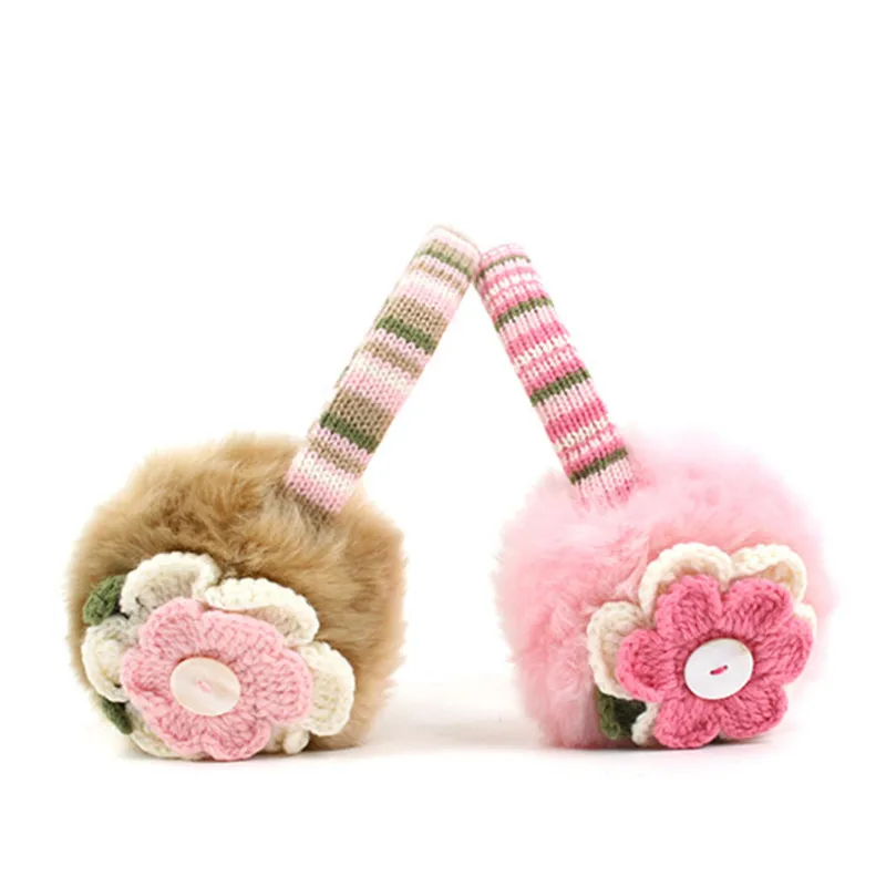 South Korea Winghouse Children Earmuffs Cute Flowers Decorated Earbags Girl Plush Earflaps Winter Headphones Kids Warm Ear cover