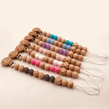 

Baby Pacifier Clip Chain Wooden Holder Soother for Infant Feeding Baby Chew Teething Toy