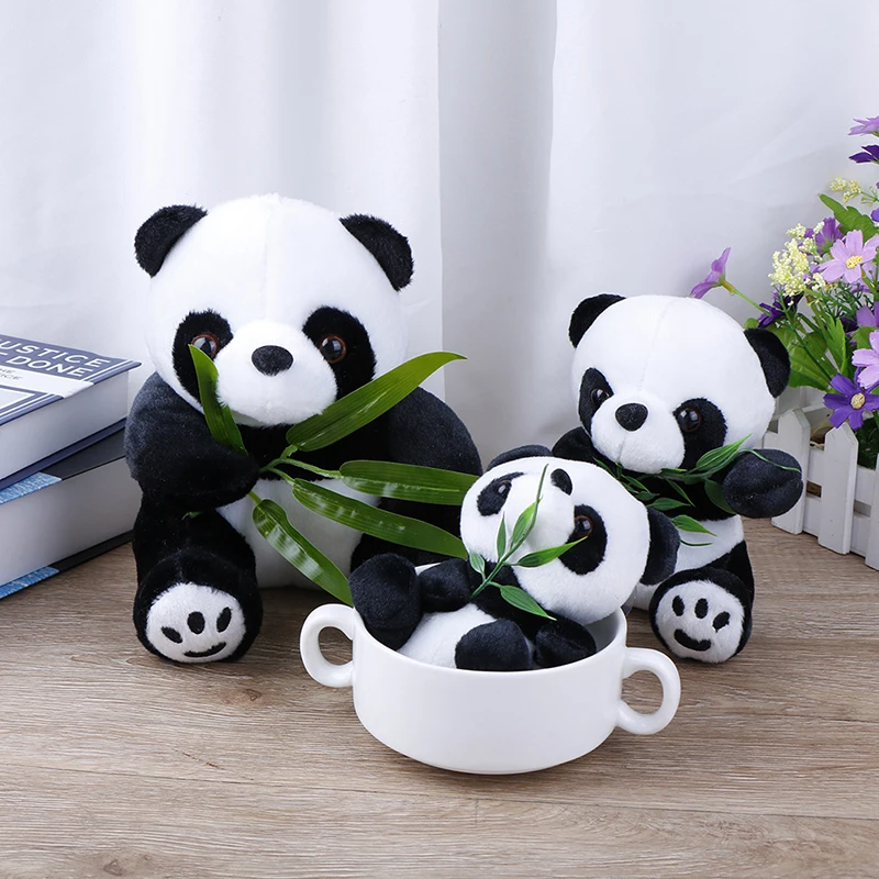 9-20cm Funny Panda With Bamboo Leaves Plush Toys Cartoon Panda Doll Kids Gifts
