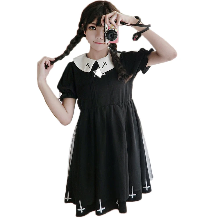  Vestido negro para mujer, disfraz de Halloween con cuello de  Peter Pan, vestido de terciopelo negro para niña, Negro - : Ropa, Zapatos y  Joyería