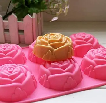 Silicon Rose Candles Soap Molds Cake Chocolate Candy Jelly Mould 6 Cavities Resin  Designer DIY  Concrete Fondant Clay Molds 2