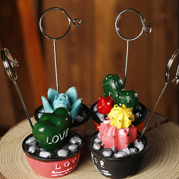 2Pcs Office Korean Cactus Mini Bonsai Fleshy Note Folder Desktop Message Clip Card Holder Decoration Office School Supplies