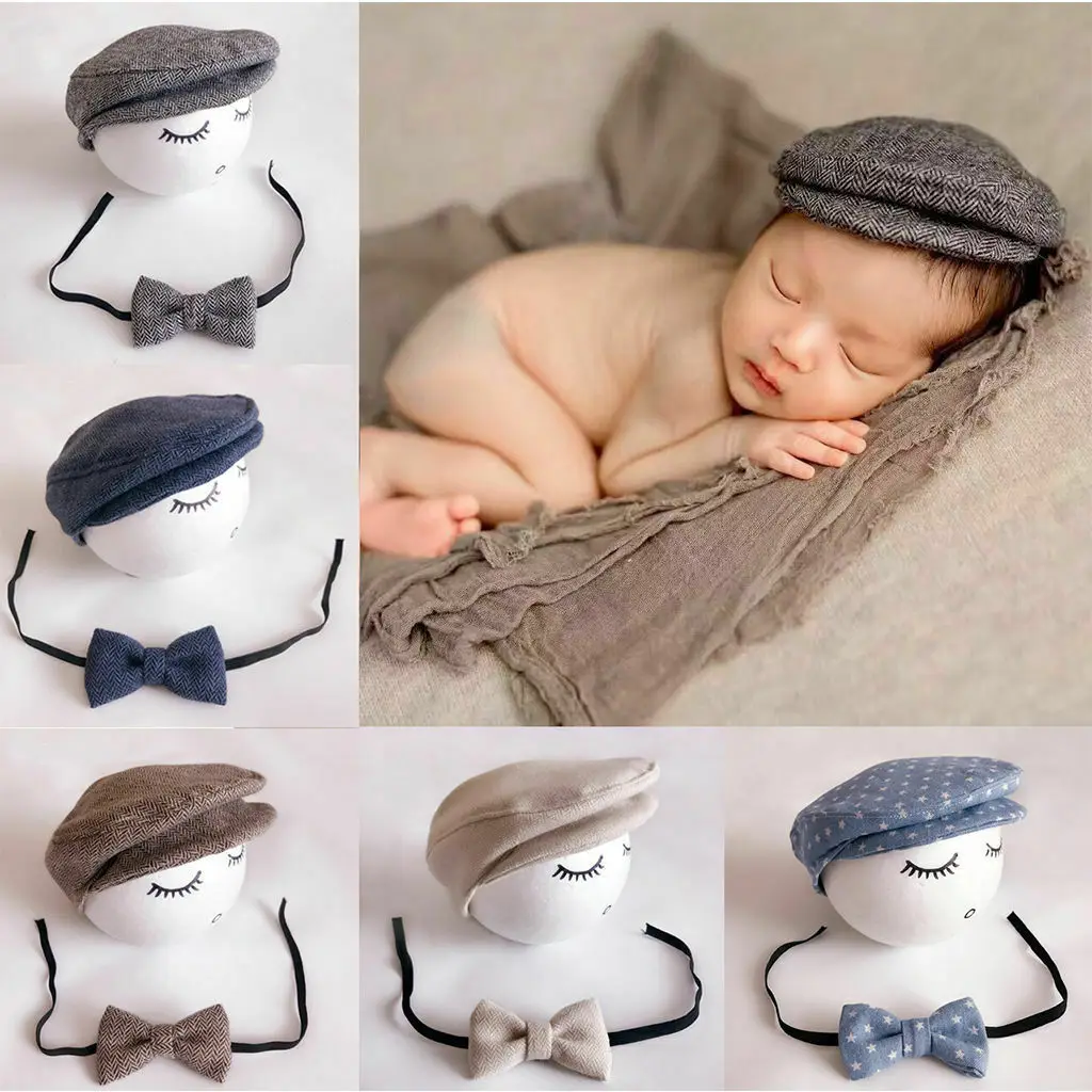 Emmababy New Brand Baby Peaked Beanie Cap Hat +Bow Tie Photo Photography Prop Outfit Set | Детская одежда и обувь