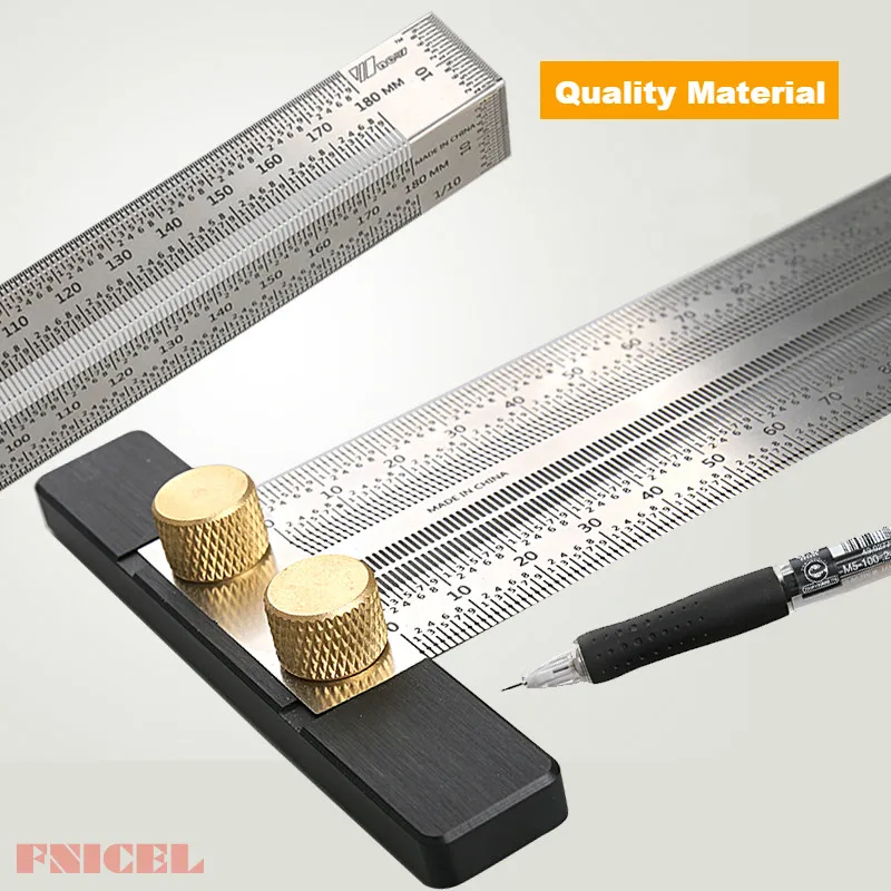 High-precision Scale Ruler T-type Hole Ruler Stainless Woodworking Scribing Mark Line Gauge Carpent