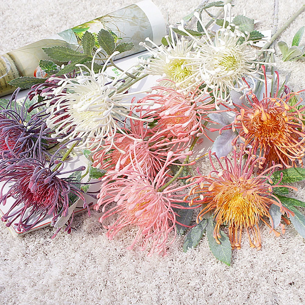 3 головки/ветка Leucospermum поддельные пластиковые цветы, искусственные цветы для свадебное украшение искусственное цветы Флер искусственное