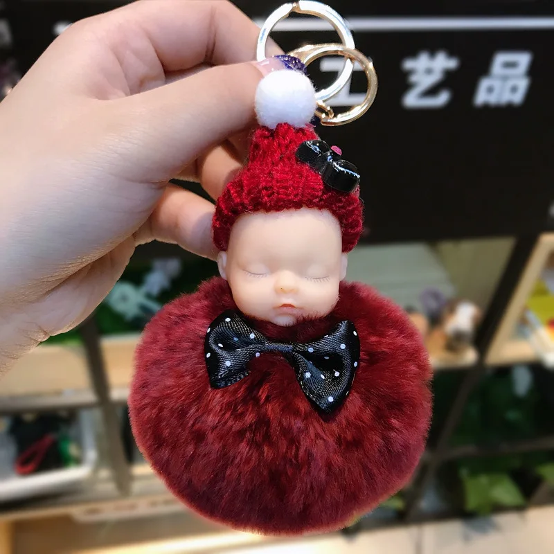 Милая милая кукла с бантом, брелок для ключей, плюшевая игрушка для женщин, корейский креативный шарик для волос кролика Рекс, Автомобильная подвеска, кукла-брелок для ключей - Цвет: 3