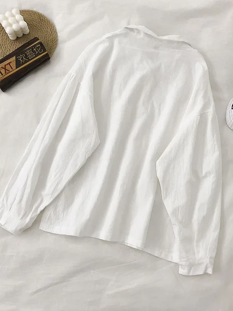 2020 New Spring White Shirts Women Casual Chic Turn-down Collar Korean Split Hem Blouses Office Ladies Leisure Soft Basic Blusas 3
