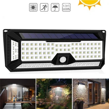 

Newest 3 Mode Waterproof 136 LED Solar Garden Light Outdoors PIR Solar Motion Sensor Light Solar Power Pathway Wall Lamp 3.7V