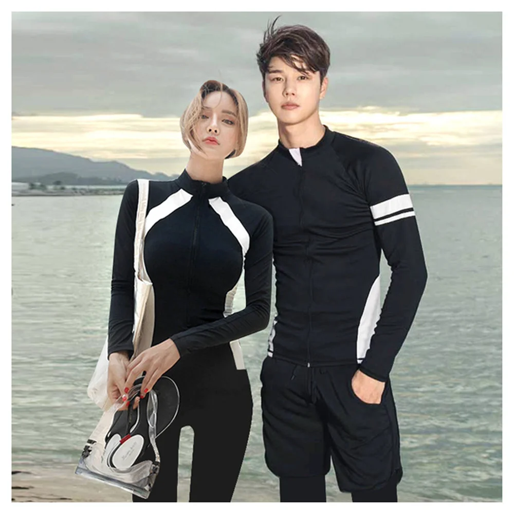 Long Sleeve Rash Guard Women Solid One Piece Swimsuit Zipper Swimwear 5 Sets Bathing Suits Black Surfing Suits Pad Long Pants