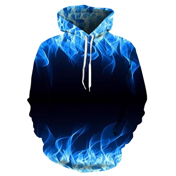 

Autumn Blue Flame Hoodie Men's and Women's 3D Hoodie Black Casual Anime Camiseta Streetwear Long Sleeve Hoodie Asia Large Size