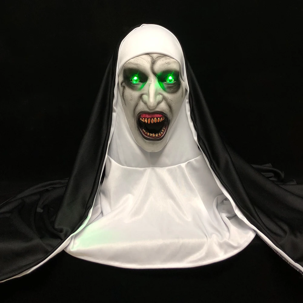 Hot Product  LED Horror The Nun Mask Cosplay Scary Valak Latex Masks with Headscarf Led Light Halloween Party Pr