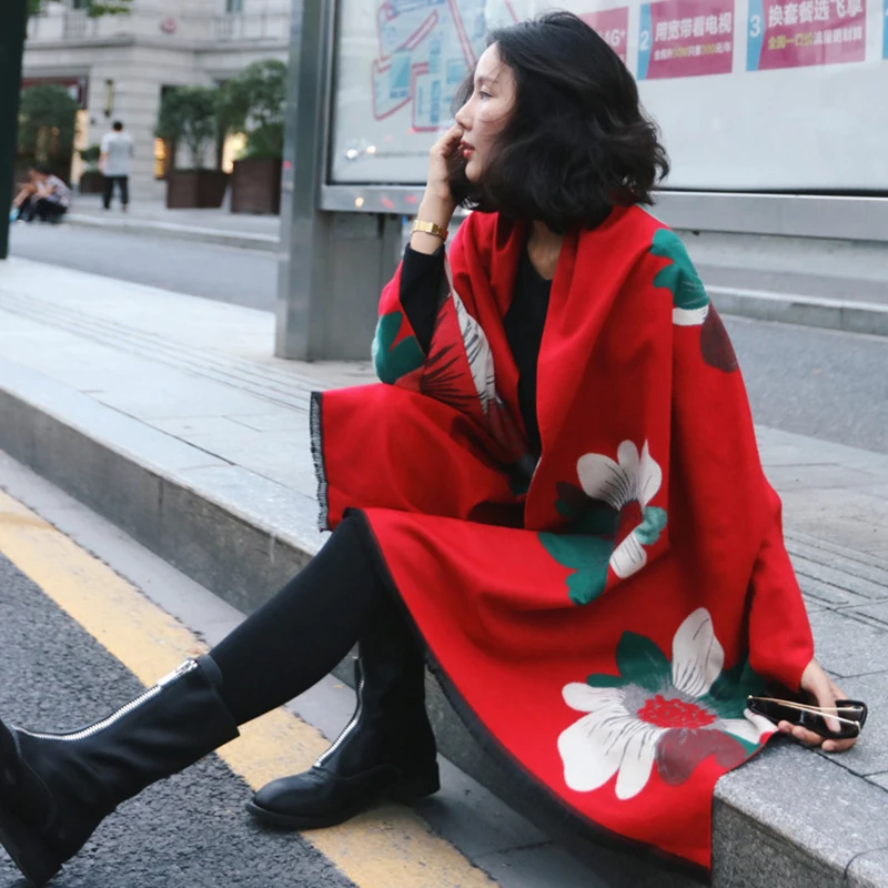VISROVER роскошный бренд женский зимний шарф модные женские шали кашемир handfeeling теплые платки цветок ткать зимний хиджаб шарф