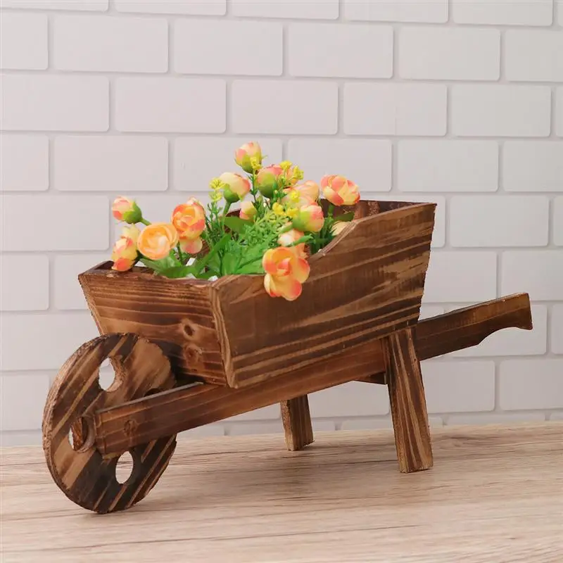 1PCS Wooden Cart Flowerpot Fleshy Ornamental Creative Garden Household Bedroom Shop Window Plants Wheelbarrow Planter Decor Pot 2